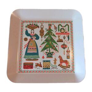 Ruth Reeves 1954 Christmas Platter Folk Art Classic Holiday 14x14 Tray Vintage